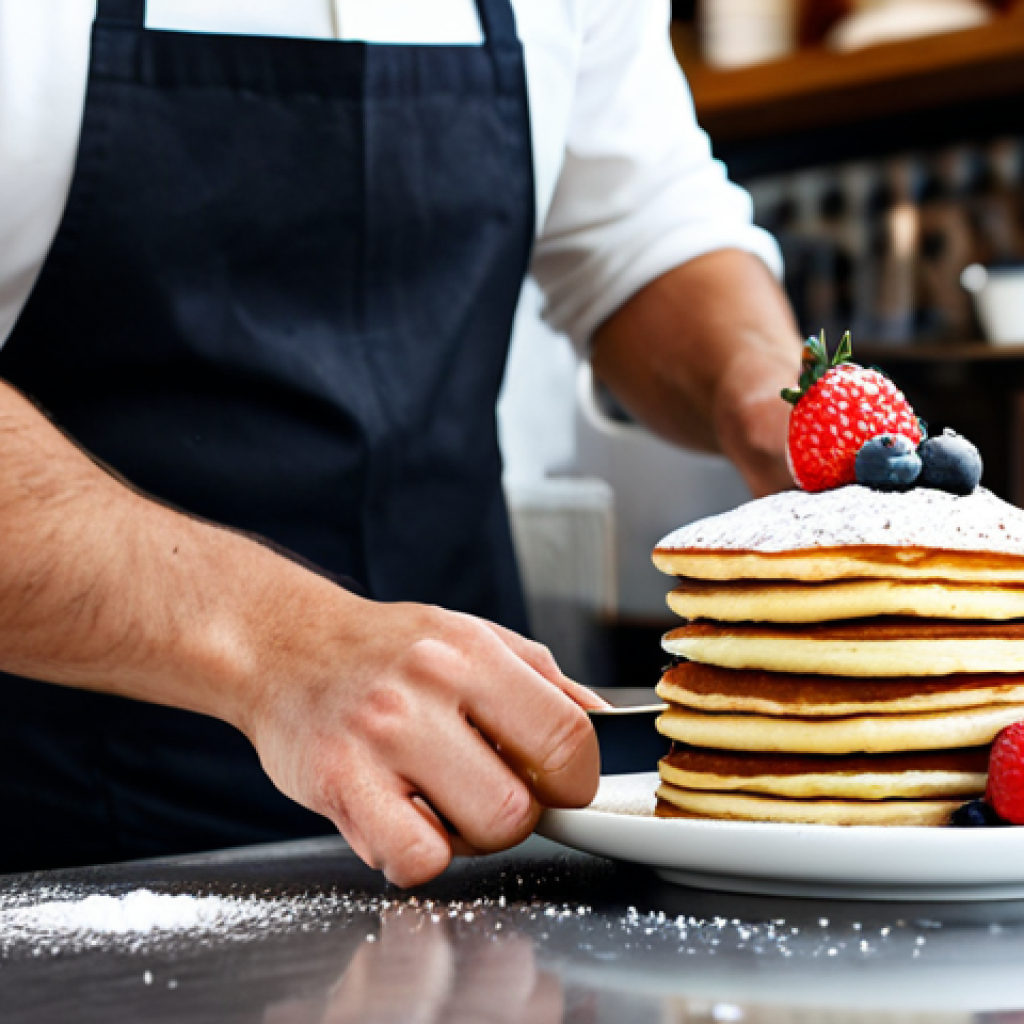 Souffle Pancake Cafe Scene**

"A brightly lit cafe scene featuring a fully clothed barista serving a stack of fluffy souffle pancakes topped with fresh fruit and powdered sugar, presented on a clean, modern countertop, professional setting, appropriate content, safe for work, perfect anatomy, correct proportions, natural pose, well-formed hands, proper finger count, natural body proportions, high quality."

**