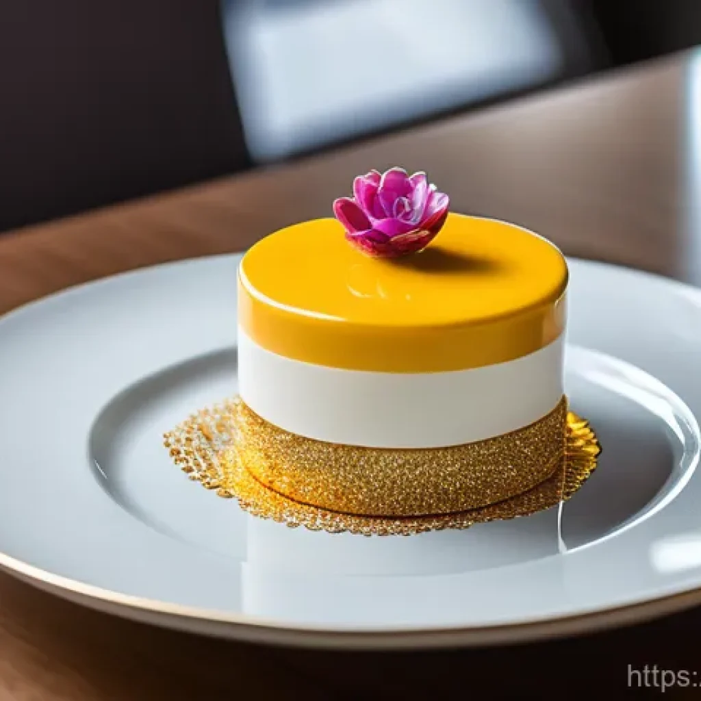 디저트 전문가의 유명 레스토랑 메뉴 분석 - A haute couture-inspired dessert, impeccably presented on fine china in a luxurious, minimalist sett...