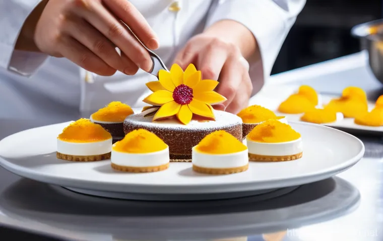 디저트 전문가의 해외 취업 가능성 - **Prompt:** A bustling, sun-drenched modern Korean dessert cafe with a blend of minimalist design an...