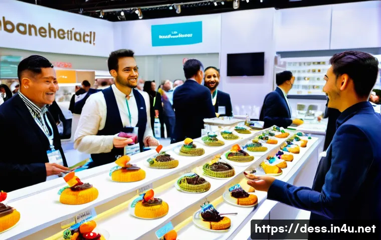 디저트 전문가의 업계 네트워킹 방법 - **Image Prompt 1: Bustling International Food Exhibition with Dessert Professionals Networking**
...